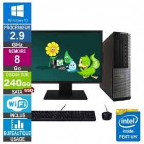 PC Dell 7010 DT G2020 2.90GHz 8Go/240Go SSD Wifi W10 + Ecran 22