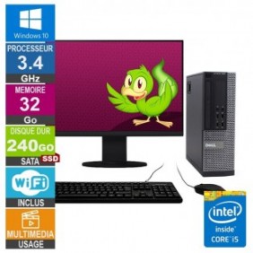 PC Dell 9020 SFF i5-4460 3.40GHz 32Go/240Go SSD Wifi W10 + Ecran 19