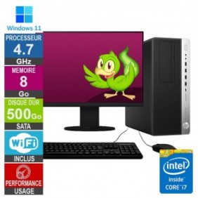 PC HP 800 G5 TWR i7-9700 4.70GHz 8Go/500Go Wifi W11 + Ecran 19