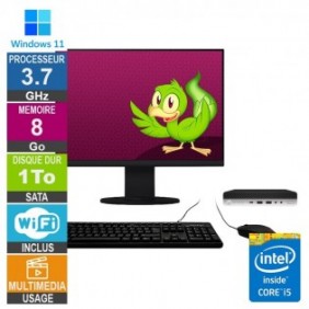 PC HP 800 G5 Mini i5-9500T 3.70GHz 8Go/1To Wifi W11 + Ecran 19