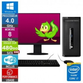 PC HP 400 G3 MT i7-6700 4GHz 8Go/480Go SSD Wifi W10 + Ecran 20