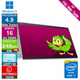 14" HP EliteBook X360 1040 G7 Core-i7 4.9GHz 16Go/240Go SSD W11 AZERTY BE FHD