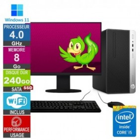 PC HP ProDesk 400 G5 MT i5-8400 4GHz 8Go/240Go SSD Wifi W11 + Ecran 19