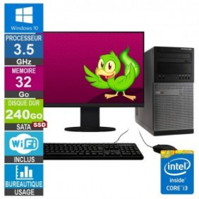 PC Dell 9020 MT i3-4330 3.50GHz 32Go/240Go SSD Wifi W10 + Ecran 19