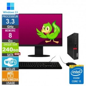 Lenovo M720q i5-8400T 3.30GHz 8Go/240Go SSD Wifi W11 + Ecran 22