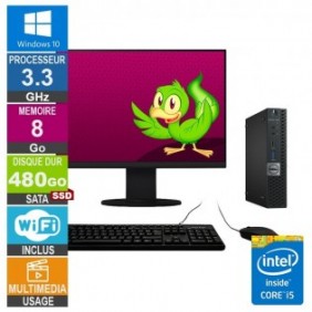 Dell 7050 Micro i5-7500T 3.30GHz 8Go/480Go SSD Wifi W10 + Ecran 19