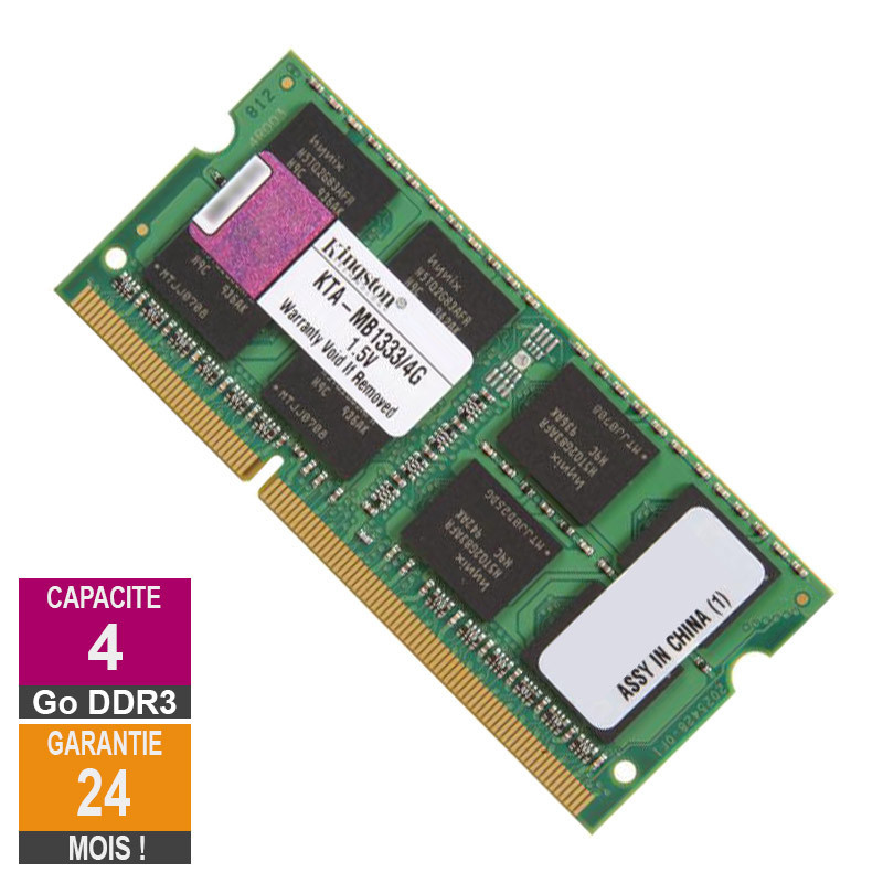 RAM Memory 4GB DDR3 Kingston KTA-MB1333/4G SO-DIMM PC3-10600 1333MHz 2Rx8 RAM Memory 4GB DDR3 Kingston...