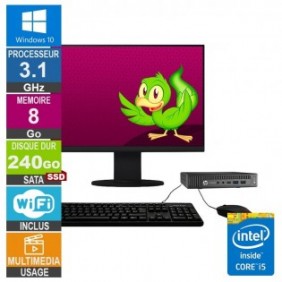 HP 800 G2 Mini i5-6500T 3.10GHz 8Go/240Go SSD Wifi W10 + Ecran 19