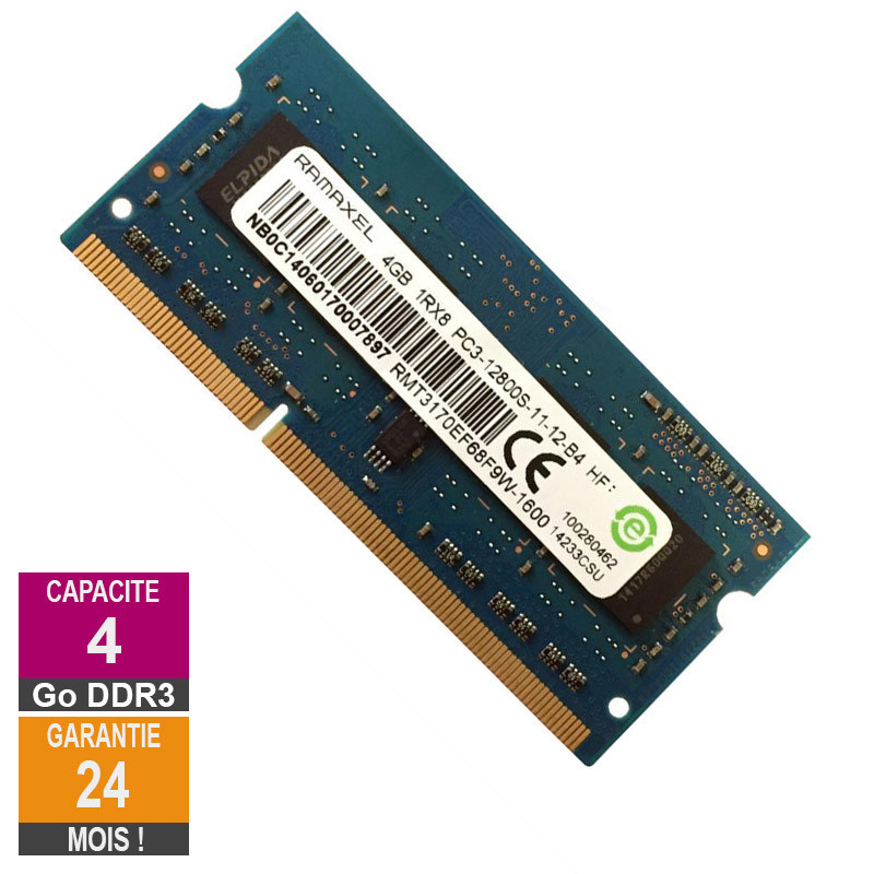 RAM Memory 4GB DDR3 Ramaxel RMT3170EF68F9W-1600 SO-DIMM PC3-12800 1600MHz 1Rx8 RAM Memory 4GB DDR3 Ramaxel...