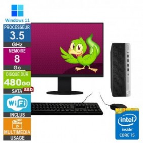 PC HP 600 G4 SFF i5-8500T 3.50GHz 8Go/480Go SSD Wifi W11 + Ecran 24