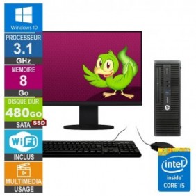 HP ProDesk 400 G3 SFF i5-6500T 3.10GHz 8Go/480Go SSD Wifi W10 + Ecran 27