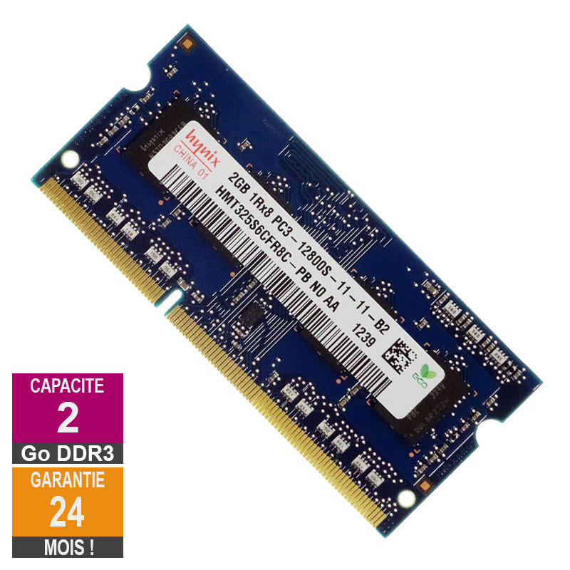 Barrette Mémoire 2Go RAM DDR3 Hynix HMT325S6CFR8C-PB SO-DIMM PC3-12800 1600MHz 1Rx8 Barrette Mémoire 2Go RAM DDR3 Hynix...
