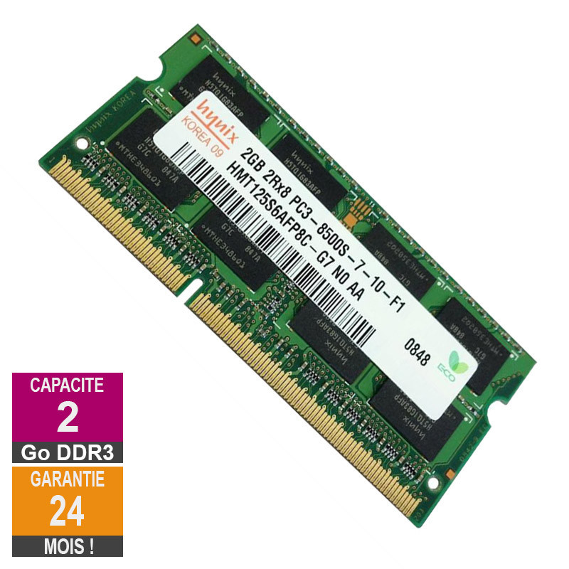 Barrette Mémoire 2Go RAM DDR3 Hynix HMT125S6AFP8C-G7 SO-DIMM PC3-8500 1066MHz 2Rx8 Barrette Mémoire 2Go RAM DDR3 Hynix...
