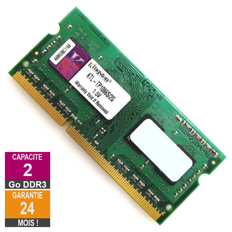 Barrette Mémoire 2Go RAM DDR3 Kingston KTL-TP1066S/2G SO-DIMM PC3-8500 1066MHz 1Rx8 Barrette Mémoire 2Go RAM DDR3...