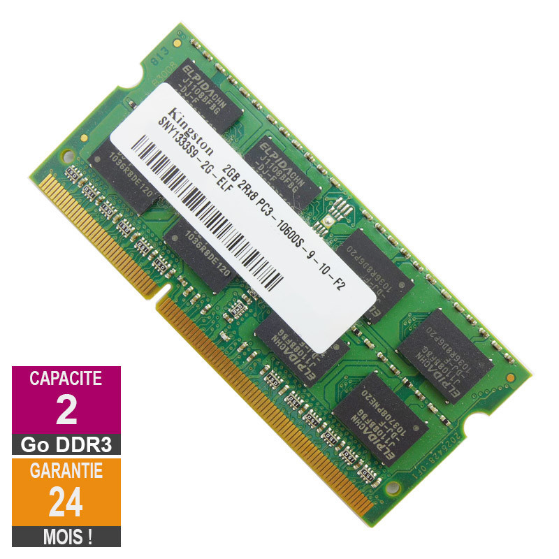 Barrette Mémoire 2Go RAM DDR3 Kingston SNY1333S9-2G-ELF SO-DIMM PC3-10600 1333MHz 2Rx8 Barrette Mémoire 2Go RAM DDR3...