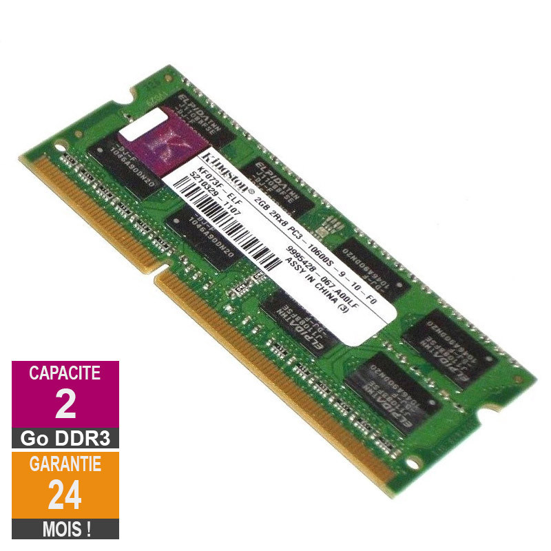 Barrette Mémoire 2Go RAM DDR3 Kingston KF073F-ELF SO-DIMM PC3-10600 1333MHz 2Rx8 Barrette Mémoire 2Go RAM DDR3...