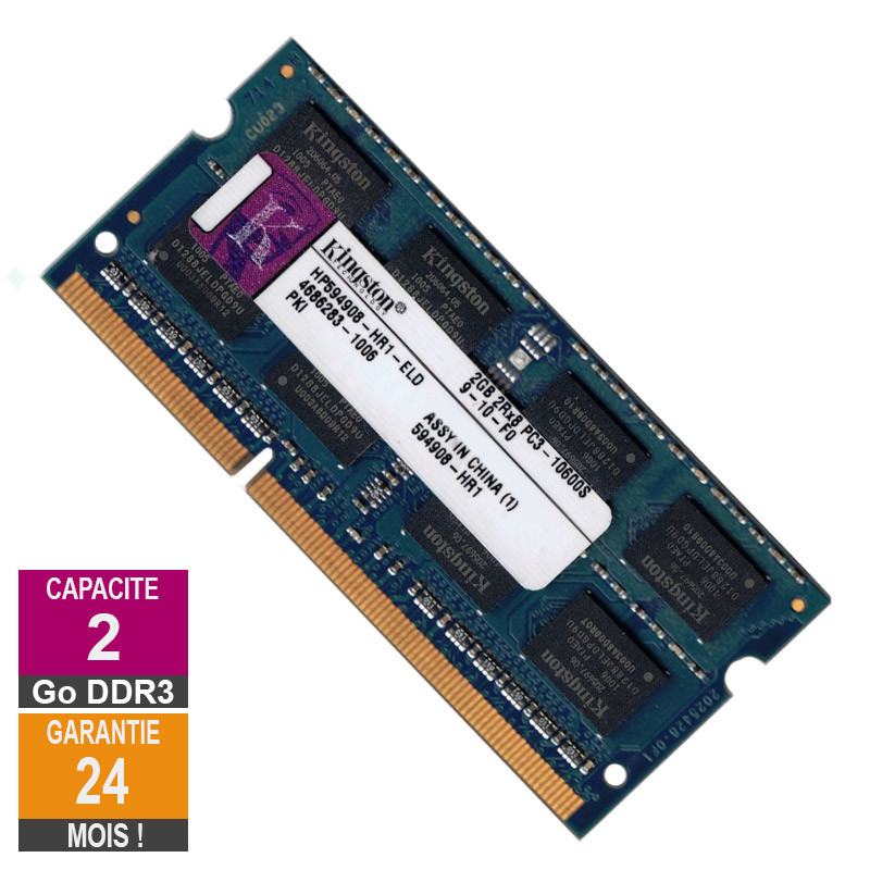 RAM Memory 2GB DDR3 Kingston HP594908-HR1-ELD SO-DIMM PC3-10600 1333MHz 2Rx8 RAM Memory 2GB DDR3 Kingston...