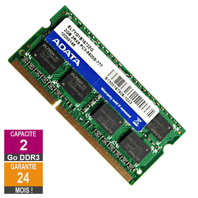 RAM Memory 2GB DDR3 Adata EL7YG1B1672ZG SO-DIMM PC3-8500 1066MHz 2Rx8 RAM Memory 2GB DDR3 Adata...