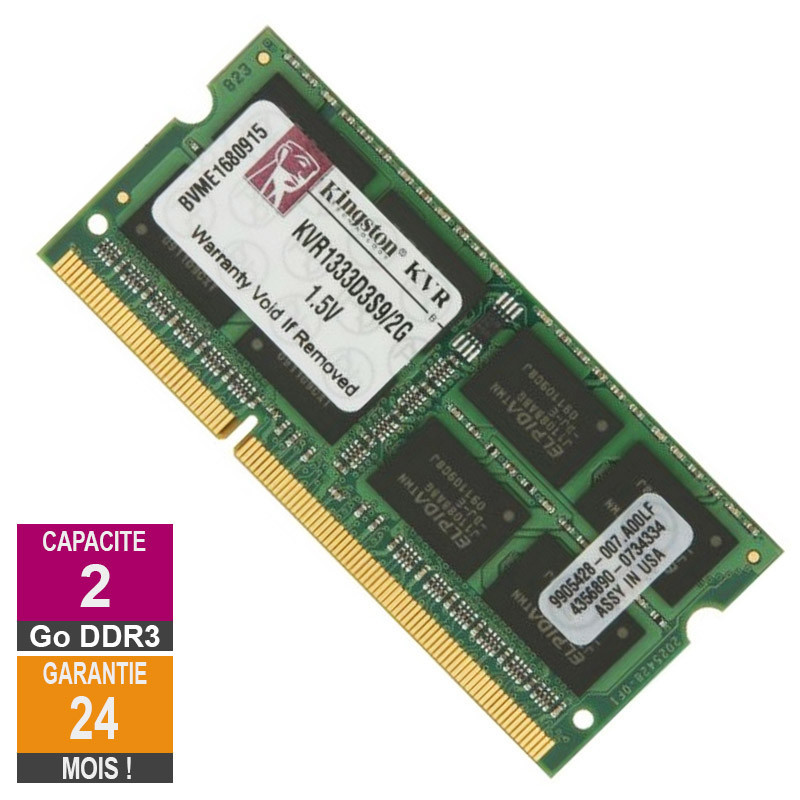RAM Memory 2GB DDR3 Kingston KVR1333D3S9/2G SO-DIMM PC3-10600 1333MHz 2Rx8 RAM Memory 2GB DDR3 Kingston...