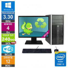 PC HP Pro 6300 MT Core i3-3220 3.30GHz 4Go/240Go SSD Wifi W10 + Ecran 22