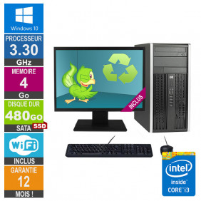 PC HP Pro 6300 MT Core i3-3220 3.30GHz 4Go/480Go SSD Wifi W10 + Ecran 22