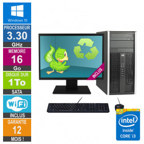 PC HP Pro 6300 MT Core i3-3220 3.30GHz 16Go/1To Wifi W10 + Ecran 22