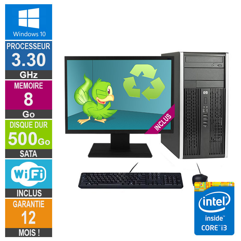 Pc Hp Pro 6300 Mt Core I3 32 3 30ghz 8go 500go Wifi W10 Ecran 24