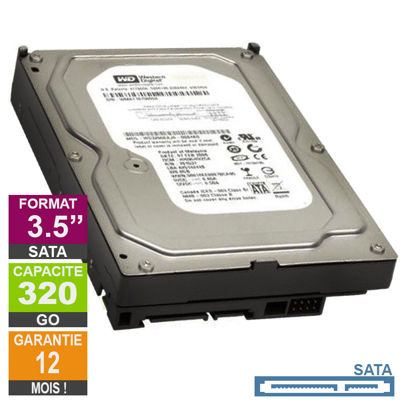 Disque Dur 320Go SATA 3.5 Western Digital WD3200AAJS-08B4A0 7200rpm 8Mo Disque Dur 320Go SATA 3.5 Western...