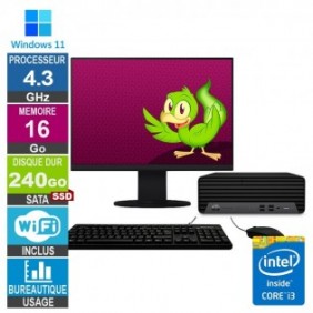 HP ProDesk 400 G7 SFF i3-10100 4.30GHz 16Go/240Go SSD Wifi W11 + Ecran 24