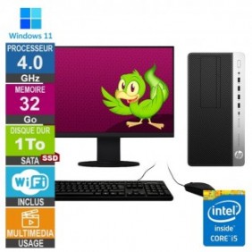 HP ProDesk 600 G5 MT i5-8400 4GHz 32Go/1To SSD Wifi W11 + Ecran 20