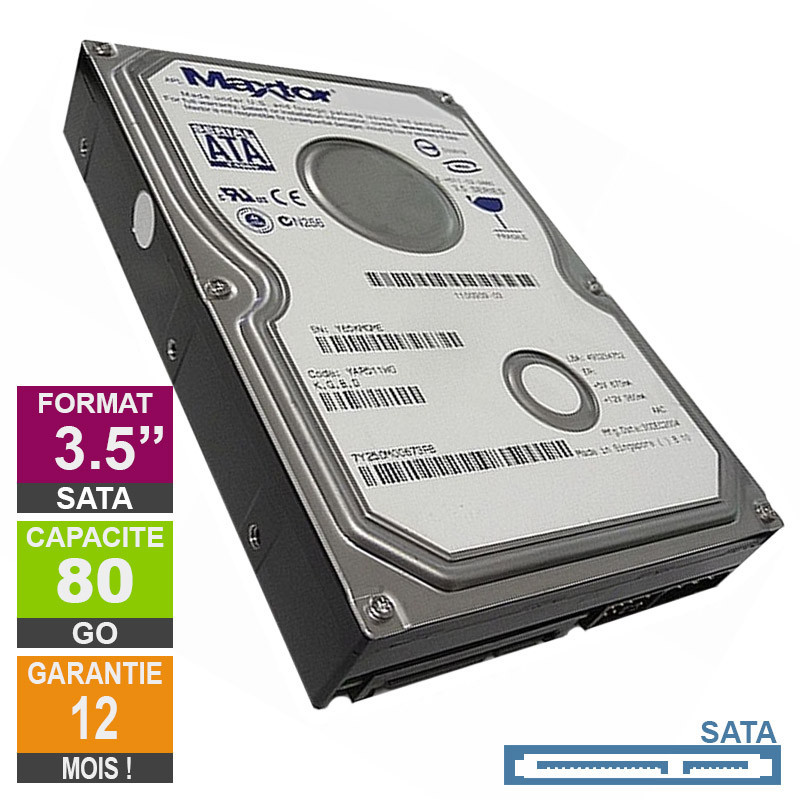 Disque Dur 80Go SATA 3.5 Maxtor DiamondMax 10 6V080E0 7200rpm 8Mo Disque Dur 80Go SATA 3.5 Maxtor...