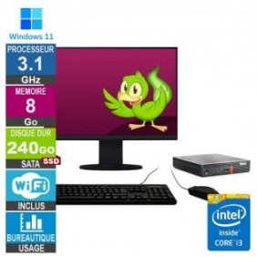 Lenovo M920q i3-8100T 3.10GHz 8Go/240Go SSD Wifi W11 + Ecran 22