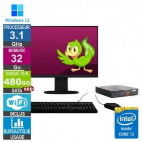 Lenovo M920q i3-8100T 3.10GHz 32Go/480Go SSD Wifi W11 + Ecran 22
