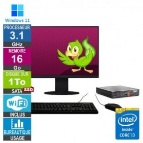 Lenovo M920q i3-8100T 3.10GHz 16Go/1To SSD Wifi W11 + Ecran 24