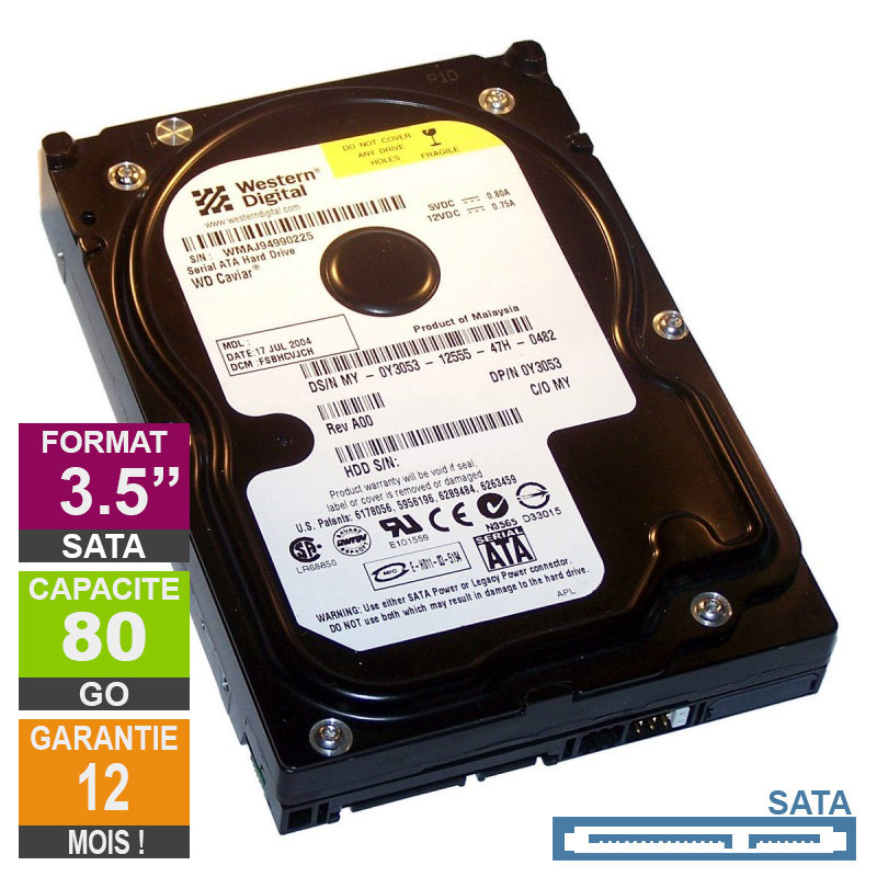 Disque Dur 80Go SATA 3.5 Western Digital Caviar SE WD800JD-08LSA0 7200rpm 8Mo Disque Dur 80Go SATA 3.5 Western...