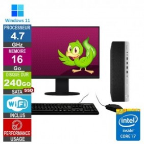 HP 800 G5 SFF i7-9700 4.70GHz 16Go/240Go SSD Wifi W11 + Ecran 24