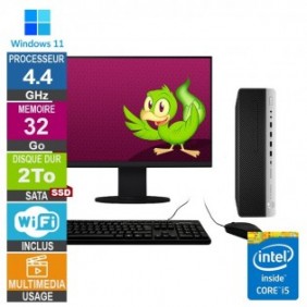 HP 800 G5 SFF i5-9500 4.40GHz 32Go/2To SSD Wifi W11 + Ecran 24