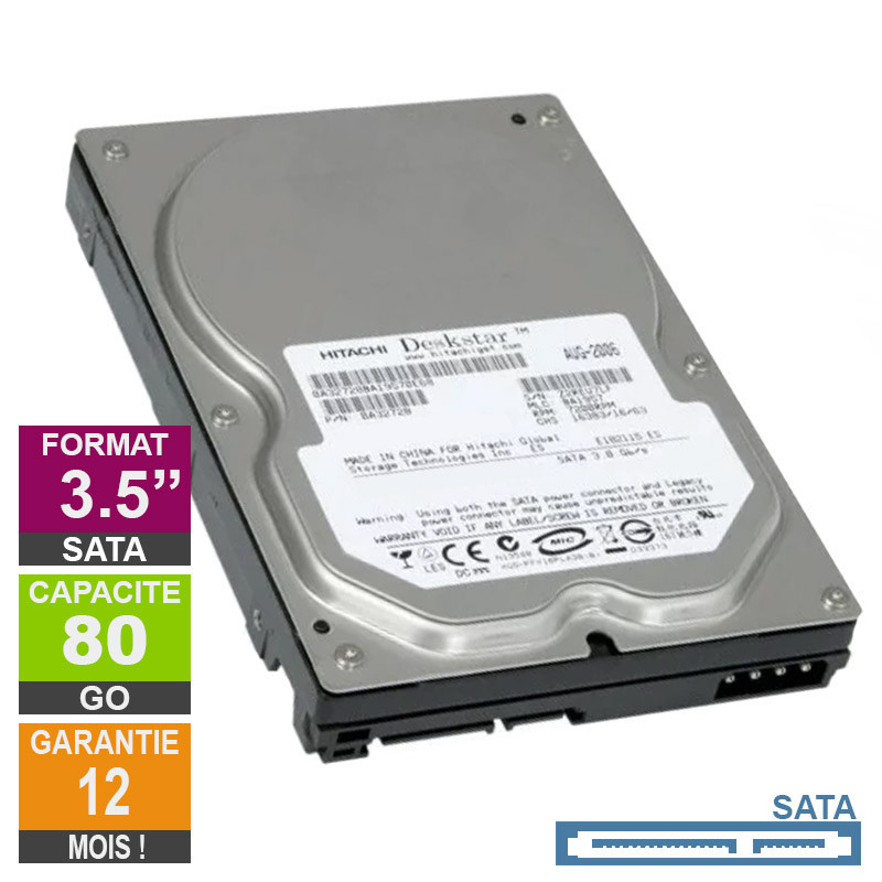 Disque Dur 80Go SATA 3.5 Hitachi Deskstar HDS728080PLA380 7200rpm 8Mo Disque Dur 80Go SATA 3.5 Hitachi...