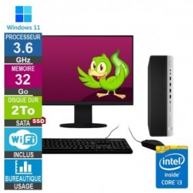 HP 800 G5 SFF i3-8100 3.60GHz 32Go/2To SSD Wifi W11 + Ecran 24