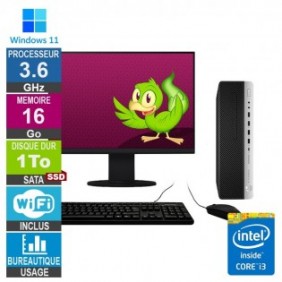 HP 800 G5 SFF i3-8100 3.60GHz 16Go/1To SSD Wifi W11 + Ecran 27