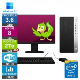 HP EliteDesk 800 G4 TWR i3-8100 3.60GHz 8Go/2To SSD Wifi W11 + Ecran 22