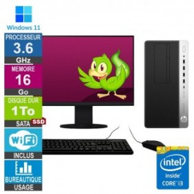 HP EliteDesk 800 G4 TWR i3-8100 3.60GHz 16Go/1To SSD Wifi W11 + Ecran 24