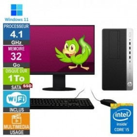 HP EliteDesk 800 G4 TWR i5-8500 4.10GHz 32Go/1To SSD Wifi W11 + Ecran 24