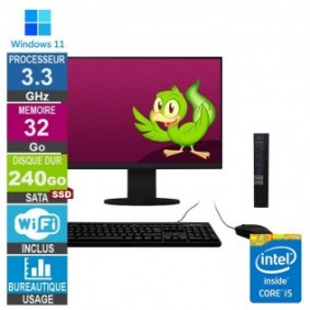 Dell Optiplex 5050 Micro i5-7500t 3.30GHz 32Go/240Go SSD Wifi W11 + Ecran 20