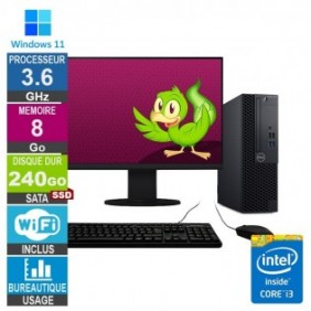 Dell Optiplex 3070 SFF i3-8100 3.60GHz 8Go/240Go SSD Wifi W11 + Ecran 20
