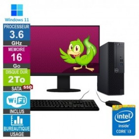 Dell Optiplex 3070 SFF i3-8100 3.60GHz 16Go/2To SSD Wifi W11 + Ecran 27