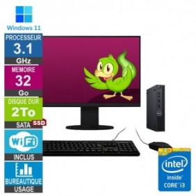 Dell 3070 Micro i3-8100t 3.10GHz 32Go/2To SSD Wifi W11 + Ecran 22