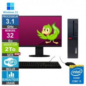Lenovo M920s i3-8100t 3.10GHz 32Go/2To SSD Wifi W11 + Ecran 20