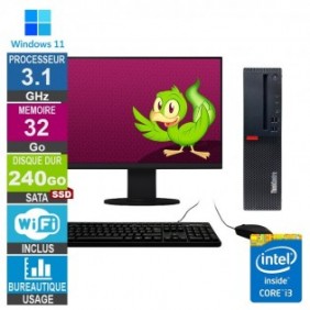 Lenovo M920s i3-8100t 3.10GHz 32Go/240Go SSD Wifi W11 + Ecran 27