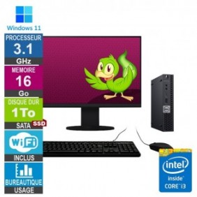 Dell 5070 Micro i3-8100t 3.10GHz 16Go/1To SSD Wifi W11 + Ecran 27